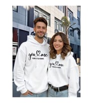 Sevgili Çift Kombini Sevimli You Love & Always Kapüşonlu Sweatshirt 2li Set Takım 3 İplik Pamuk (Beyaz)