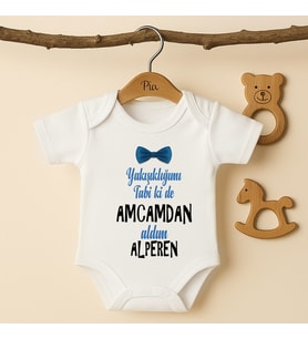 Pia Baby B38 %100 Pamuk Yakışıklılığımı Tabi Ki De Amcamdan Aldım Yazılı İsme Özel Tasarlanabilir Bebek Body (Ekru)