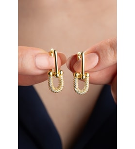 925 Ayar Gümüş Gold Zirkon Taşlı Trend Küpe
