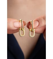 925 Ayar Gümüş Gold Zirkon Taşlı Trend Küpe
