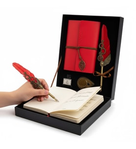 Kişiye Özel Mor Renk Divit Hokka Defter Ve Tüylü Kalem Seti (Kırmızı)