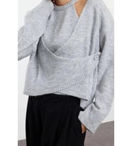Kadın Modern Tarz Regular Kruvaze Regular Triko Hırka (Açık Gri)