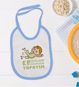 BK Kids Ep İsterim Tasarımlı Mavi Bebek Mama Önlüğü-2