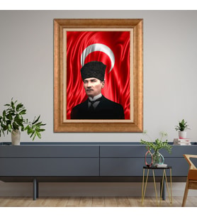 Altın Varaklı Paspartulu Çerçeveli Tablo rv491