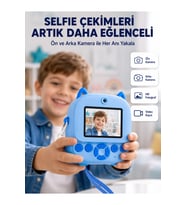 Selfie Özellikli Çocuk Fotoğraf Makinesi Mürekkepsiz Termal Baskı Teknoloji