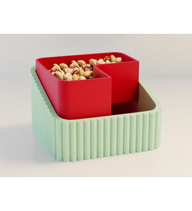 3D Baskı Fıstık Kasesi - Çift Hazneli Kabuk Ayırıcı Sunum Kasesi - Mint Kırmızı