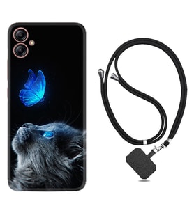 Samsung Galaxy A04E Kılıf Resimli Boyun Askılı İpli Desenli Silikon Series Butterfly Cat 1891