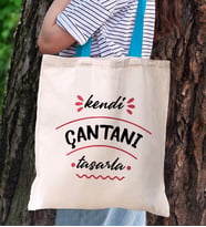 BK Gift Kişiye Özel Kendin Tasarla Turkuaz Renkli Kulp  ve İç Cepli Kanvas Bez Çanta 35x40cm, Baskılı Omuz Çantası, Alışveriş Çantası, Plaj Çantası