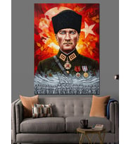 Askeri Şapkalı Mustafa Kemal Atatürk Dekoratif Kanvas - Mdf Ahşap Tablo