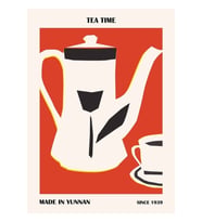 Çay Saati, Retro Çin Baskısı, Çaydanlık, Bardaklar, Mutfak Dekoru, Tablo Ahşap Poster Dekoratif