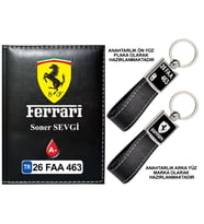 Plakanıza Özel Ferrari Logolu Siyah Ruhsat Kabı ve Anahtarlık