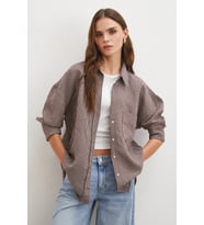 Çizgili Oversize Gömlek Kahve