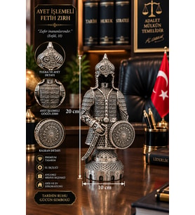 AYET İŞLEMELİ FETİH GÜMÜŞ RENK ZIRH 20cm