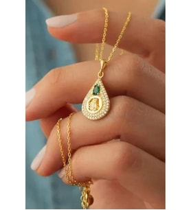 925 Ayar Gold Zirkon Taşlı Tuğralı Gümüş Kolye