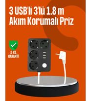 Akım Korumalı 3 USB Portlu 4’lü Priz 4.1A Hızlı Şarj