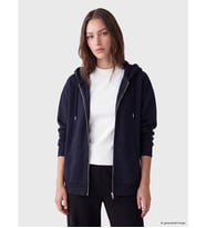 LCW Modest Lacivert Kapüşonlu Oversize Kadın Kalın Fermuarlı Sweatshirt