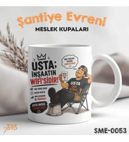 İnşaat Ustasına Hediye Esprili Meslek Kupası - Şantiye Serisi Usta İnşaatın Wifi'sidir Baskılı Kupa Bardak