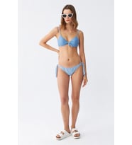 Kadın Yandan Bağlamalı Yarım Destekli Fiyonklu Alt Üst Bikini Takım Buz Mavisi