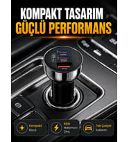 60W Araç İçi Hızlı Şarj Adaptörü Çift USB-C PD ve USB-A QC3.0