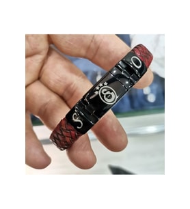 Bordo Renk Kişiye Özel Yada Takım Logo Işlemesi Yapılan Gerçek Bizon Deri Çelik Bileklik