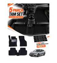 e-biz HONDA CİVİC-FC5 (2016-2021) Uyumlu EVA Oto Paspas Metal Topukluklu Havuzlu 5 Parça Siyah