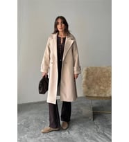 Kadın kuşaklı midi boy astarlı kaban DPG120