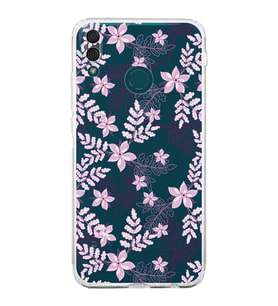 Huawei Y9 2019  Kamera korumalı Kapak Floral Pudra Tasarımlı  Şeffaf Kılıf