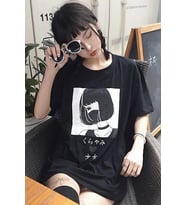 Anime Girl Masekeli Harajuku T-shirt (Siyah)