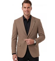 DeepSEA Erkek Kahve Dokulu Desenli İtalyan Kesim Blazer Ceket – Slim Fit Çift Düğme Ceket 2600817