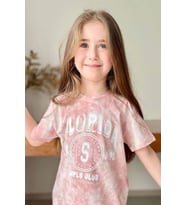 Kız Çocuk Florida Yazı Baskılı Penye T-Shirt Pudra Şortlu Takım