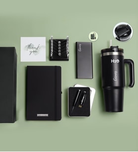 Kişiye Özel Termos & Powerbank & Kalem & Siyah Defter & Masa Üstü Denge Topu Hediye Seti