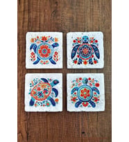 Doğal Taş Bardak Altlığı 4'lü Set 10x10x1 cm Renkli Kaplumbağa Desenleri-Stone Coasters