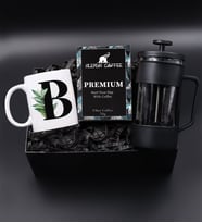 Kişiye Özel Harf Kupa & Alerya Premium Filtre Kahve & Siyah French Press Hediye Seti