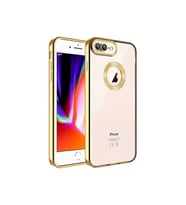 Apple iPhone 8 Plus Uyumlu Kılıf Kamera Korumalı Logo Gösteren Zore Omega Kapak (Gold)