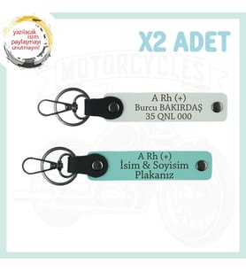 Beyaz-Turkuaz, Motor Severler İçin, İsim Plaka ve Kan Grubu Yazılı Özel Tasarım 2'li Anahtarlık (Çok Renkli)