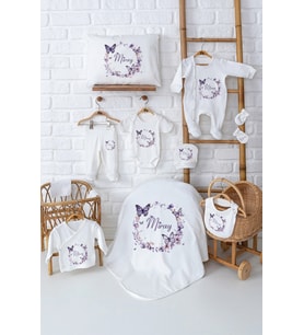 Pia Baby Premium %100 Pamuk 11 Parça İsimli Kız Bebek Hastane Çıkışı Yeni Doğan Hediyelik Set 5090-00 (Ekru)