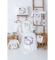 Pia Baby Premium %100 Pamuk 11 Parça İsimli Kız Bebek Hastane Çıkışı Yeni Doğan Hediyelik Set 5090-00 (Ekru)