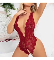 Bordo Özel Bölgesi Açık Dantel İşlemeli Fantezi Body