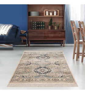 Osmanlı Motif Desen Desenli Etnik Dijital Baskı Yıkanabilir Kaymaz Taban Salon Halı ve Yolluk (Bej)