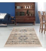 Osmanlı Motif Desen Desenli Etnik Dijital Baskı Yıkanabilir Kaymaz Taban Salon Halı ve Yolluk (Bej)