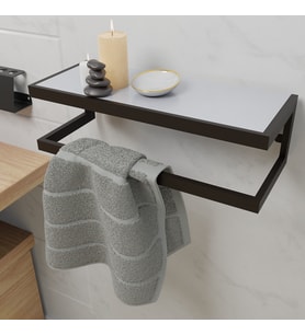Lyla Concept Funda Banyo Ahşap Raflı Metal Havlu, Şal Askılık, Antrasit Raf (Siyah & Beyaz)