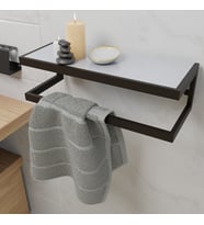 Lyla Concept Funda Banyo Ahşap Raflı Metal Havlu, Şal Askılık, Antrasit Raf (Siyah & Beyaz)