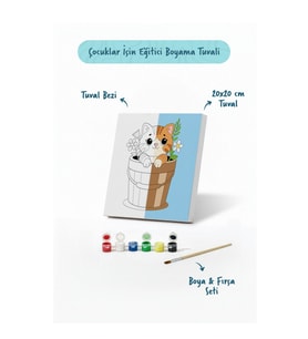 Sevimli Kedi Temalı Çocuk Boyama Tuvali – Şövalesiz Eğitici Boyama Seti 20x20 cm