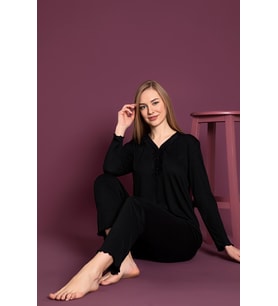 Lukitus Uzun Kol Pamuklu Kadın Pijama Takımı
