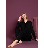 Lukitus Uzun Kol Pamuklu Kadın Pijama Takımı