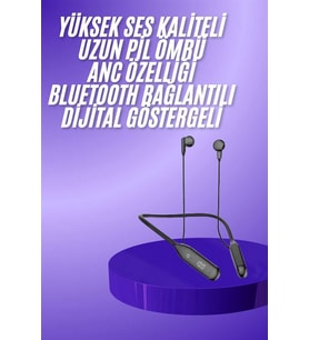 60 Saat Kablolu Boyun Askılı Dijital Göstergeli Bluetooth Kulaklığı