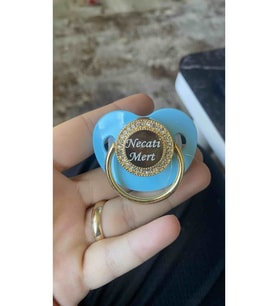 Isimli Kristal Taşlı Mavi Silikon Bebek Emzik (0-6 AY) - 0092