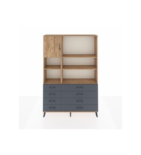 Arges Dolap 7 Raflı 8 Çekmeceli Tek Kapaklı  132x30x195 Çam-Çam/Antrasit