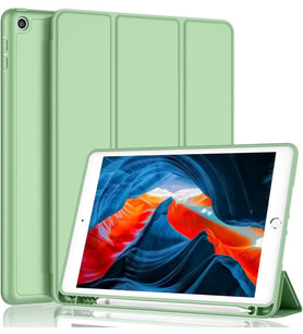 Apple iPad 9. Nesil 10.2" 2021 Kılıf Kalem Bölmeli Smart Case A2602 A2603 A2604  (Açık Yeşil)