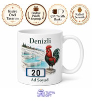 Denizli Plakalı Pamukkale Travertenleri Horoz Çizimli Hediyelik Kupa Bardak